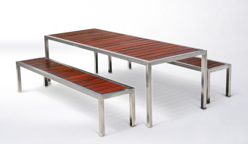 Ensemble table et bancs contemporain - ALFRESCO DURASLAT™  - botton & gardiner urban furniture - en métal / en bois / d'extérieur