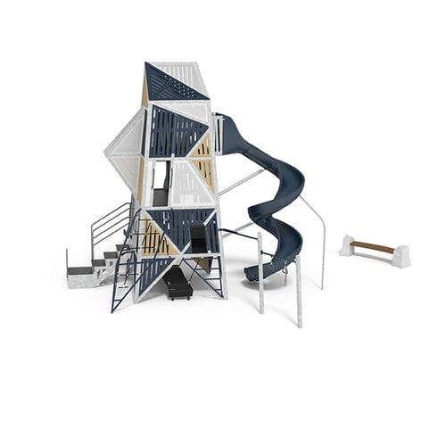 Structure de jeu pour aire de jeux - ALPHA® TOWER & FACET™ STEPPERS & FACET™ BENCH - Design 6906 - LANDSCAPE STRUCTURES - en plastique / en acier / modulaire