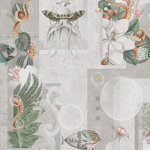 Papier peint contemporain - GARDEN OF DREAMS LIGHT - Devon&Devon - à motif / aspect tissu / gris