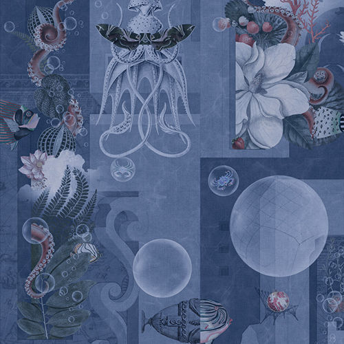 Papier peint contemporain - GARDEN OF DREAMS NAVY - Devon&Devon - à motif / aspect tissu / bleu