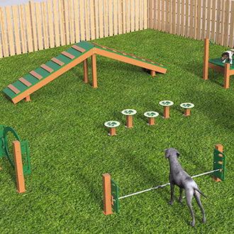 Parcour d'obstacles pour chiens - progressive design playgrounds - saut en hauteur / passerelle / tunnel