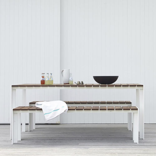 Ensemble table et bancs contemporain - DENEB - STUA - en chêne / en teck / en noyer