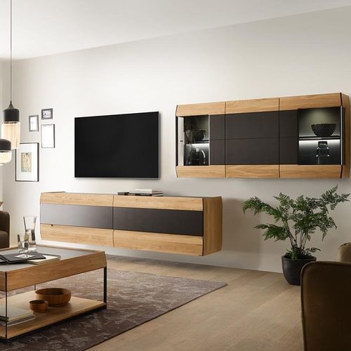Ensemble TV mural contemporain - AUNIS  - hülsta - en bois laqué / en chêne / en noyer