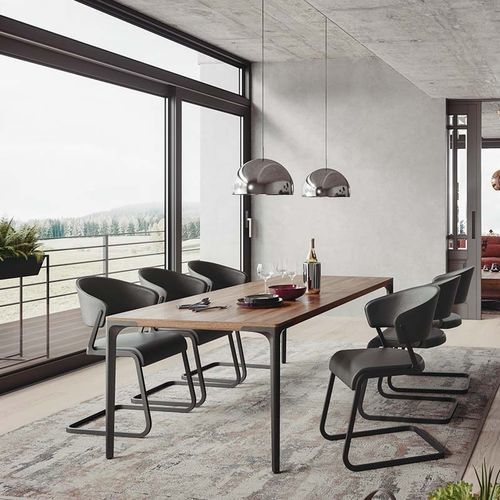 Table à manger contemporaine - T 70  - hülsta - en chêne / en noyer / avec piètement en métal
