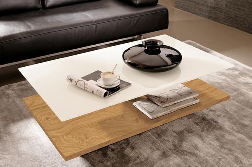 Table basse contemporaine - CT 110 - hülsta - en placage de bois / en bois laqué / avec piètement en acier inoxydable