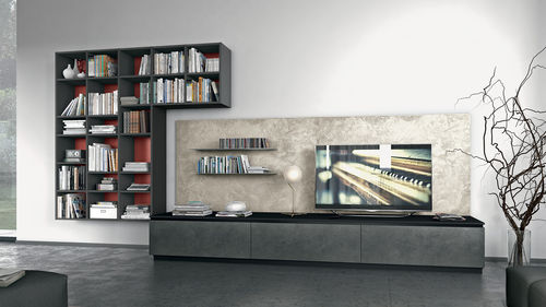 Ensemble TV mural contemporain - OLTRE - CUCINE LUBE - en bois / avec éclairage intégré