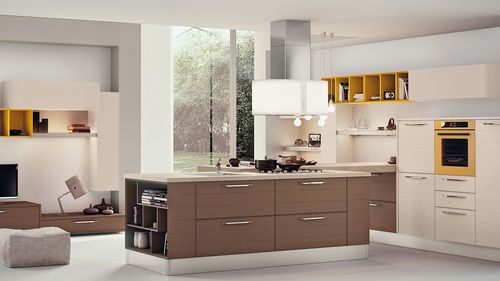 Cuisine contemporaine - ADELE - CUCINE LUBE - en placage de bois / avec îlot / avec poignée