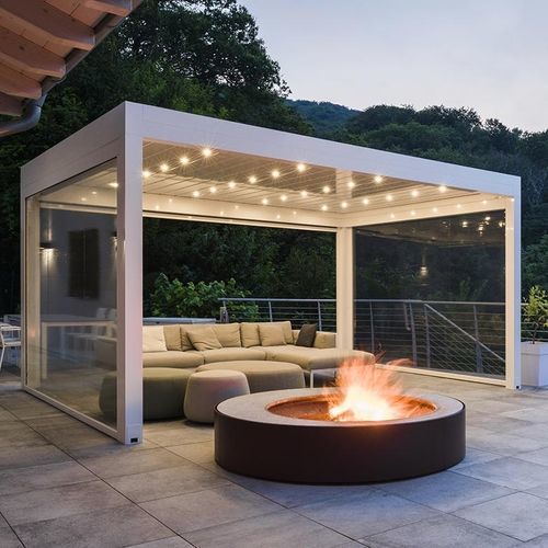Pergola autoportée - JOY - Gibus SPA - adossée / en aluminium thermolaqué / à lames orientables
