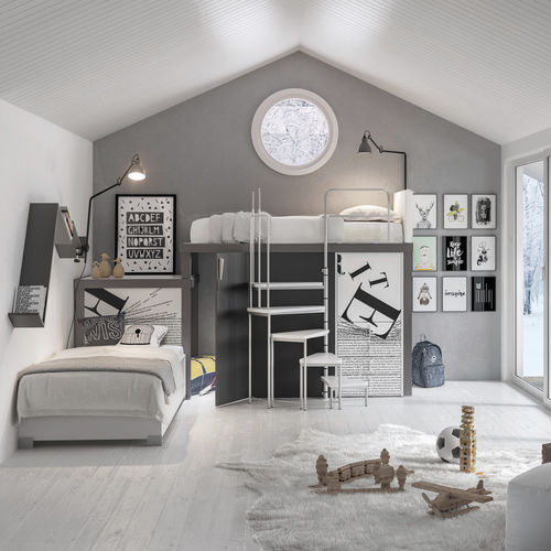 Chambre d'enfant blanche - 308 - TUMIDEI - grise / en mélaminé / en aluminium anodisé