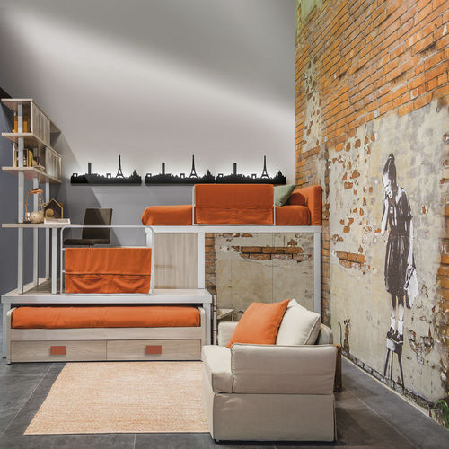 Chambre d'enfant orange - 309 - TUMIDEI - grise / en mélaminé / en aluminium anodisé