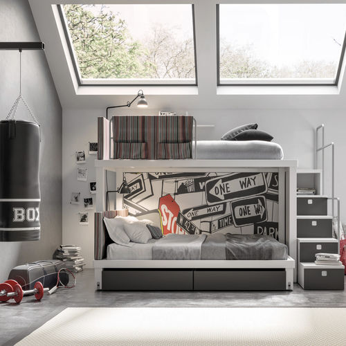Chambre d'enfant blanche - 313 - TUMIDEI - grise / en mélaminé / en aluminium anodisé