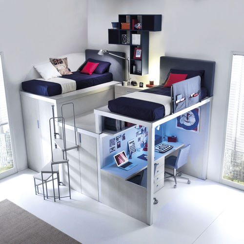 Chambre d'enfant blanche - 312 - TUMIDEI - bleue / grise / en mélaminé