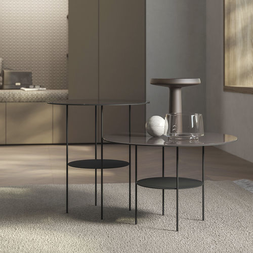 Table basse contemporaine - STICK - TUMIDEI - en verre laqué / avec piètement en métal / ronde