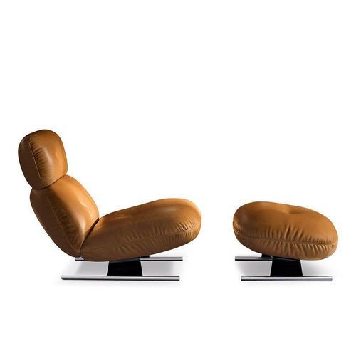 Fauteuil rétro - LIBRA - Minotti - en cuir / en mousse de polyuréthane / en tissu