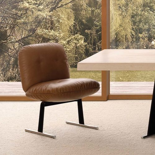 Chaise de salle à manger rétro - LIBRA - Minotti - d'intérieur / en métal / en cuir