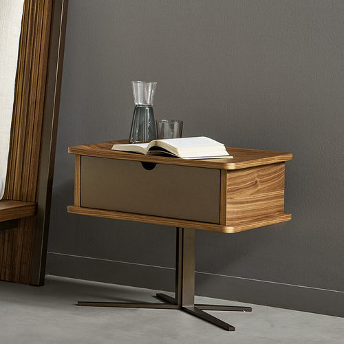 Table de chevet contemporaine - Nelson  - BONALDO - en noyer / en placage de bois / avec piètement en métal peint