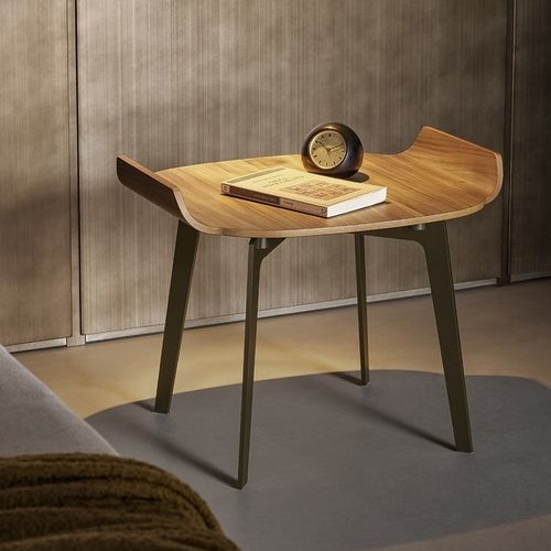Table de chevet contemporaine - Olos  - BONALDO - en noyer / en placage de bois / avec piètement en métal peint