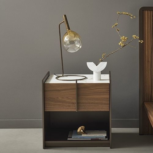 Table de chevet contemporaine - Aureo - BONALDO - en noyer / en placage de bois / en céramique