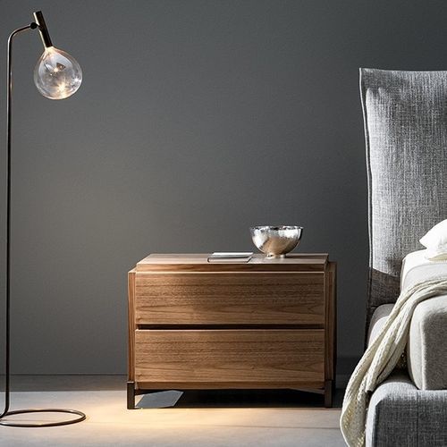 Table de chevet contemporaine - Groove - BONALDO - en placage de bois / en noyer / avec piètement en métal peint