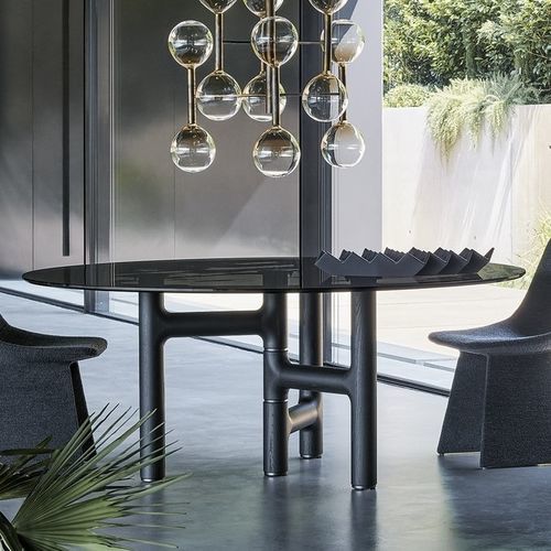 Table contemporaine - Pivot - BONALDO - en bois massif / en verre / en céramique