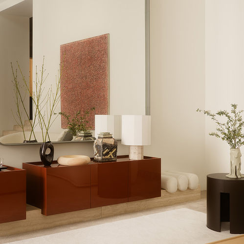 Buffet contemporain - VETRA - MERIDIANI - en acier / en bois laqué brillant / en chêne