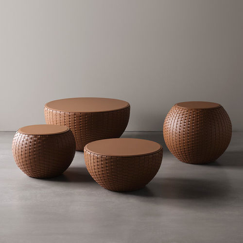 Table basse contemporaine - BONGO KUOIO - MERIDIANI - en cuir / avec piètement en cuir / avec piètement en polyuréthane