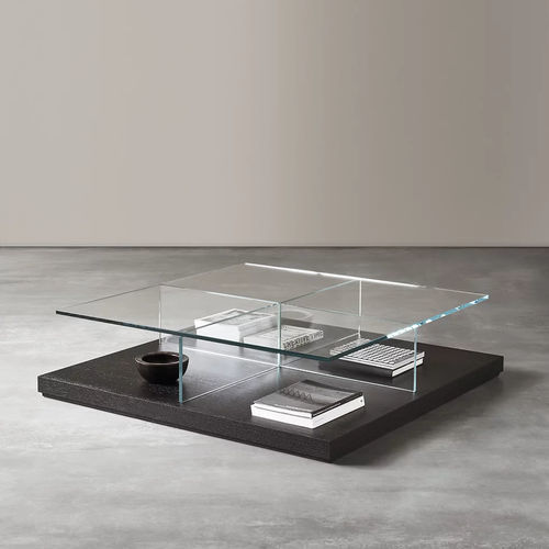 Table basse contemporaine - CLUNY - MERIDIANI - en verre trempé / avec piètement en bois laqué / carrée