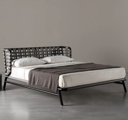 Lit double - EDOARDO - MERIDIANI - contemporain / avec tête de lit tapissée / en tissu