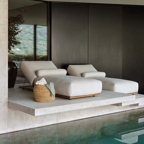 Bain de soleil contemporain - CLAUD OPEN AIR - MERIDIANI - en tissu / en iroko / de terrasse