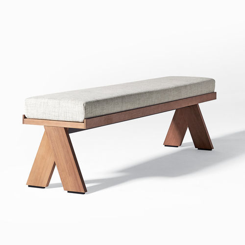 Banc de jardin contemporain - JOI OPEN AIR  - MERIDIANI - en iroko / en tissu / sans dossier