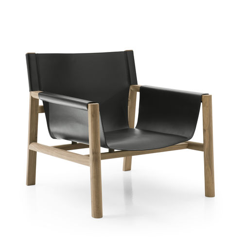Fauteuil contemporain - Pablo - B&B Italia - en cuir / en bois massif / marron