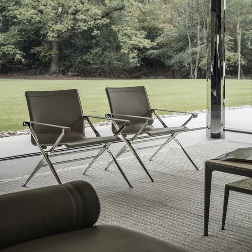 Fauteuil contemporain - Beverly '14 - B&B Italia - en cuir / en fonte d'aluminium / pliant