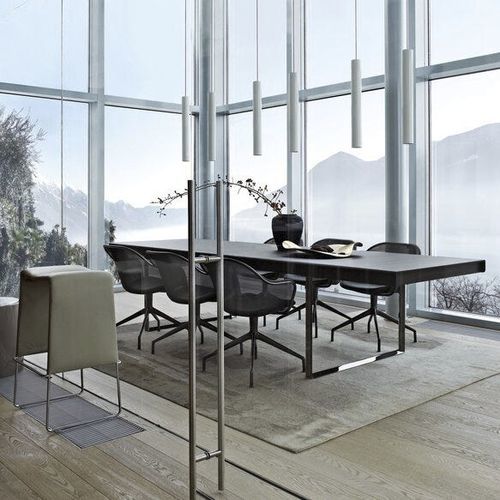 Tabouret de bar contemporain - Lazy'05 - B&B Italia - en cuir / en tissu / avec piètement en acier