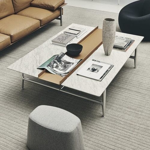 Table basse contemporaine - Pianura - B&B Italia - en aluminium / en cuir / en marbre