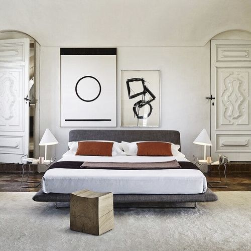 Lit double - Siena - B&B Italia - contemporain / tapissé / avec tête de lit