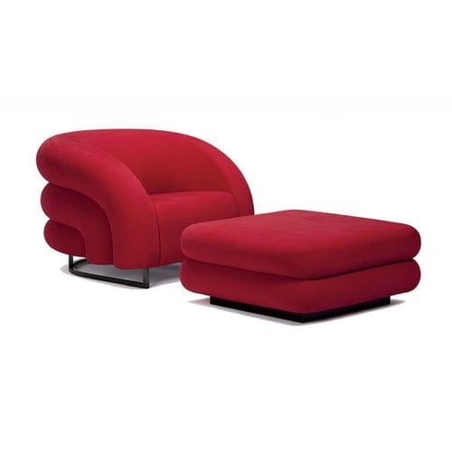 Fauteuil contemporain - BALOON - Giorgio Armani Casa - en cuir / en tissu / avec repose-pieds