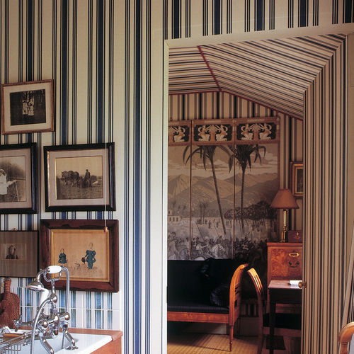 Papier peint classique - TENTED STRIPE - Farrow & Ball - à rayures / aspect tissu / gris