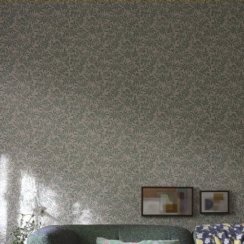 Papier peint contemporain - JASMINE series - Farrow & Ball - à fleurs / bleu / vert