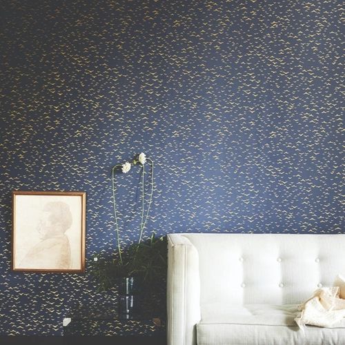Papier peint contemporain - YUKUTORI series - Farrow & Ball - à motif géométrique / aspect papier peint / bleu