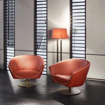 Fauteuil contemporain - ALEX - HUGUES CHEVALIER - en cuir / en tissu / en métal