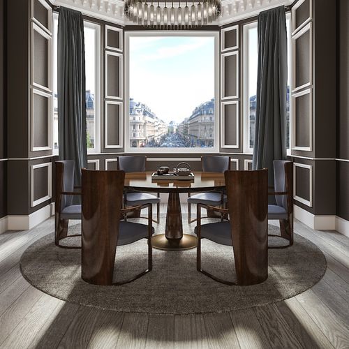 Table à manger contemporaine - RIVIERA - HUGUES CHEVALIER - en bois / ronde / résidentielle