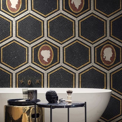 Mosaïque en marbre - PIAZZA SCALA NERO CAMEO - BISAZZA - brillante / d'intérieur / de salon