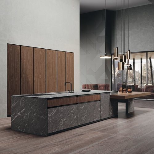 Cuisine contemporaine - AVOLA - BINOVA S.p.A. - en placage de bois / en marbre / en aluminium laqué