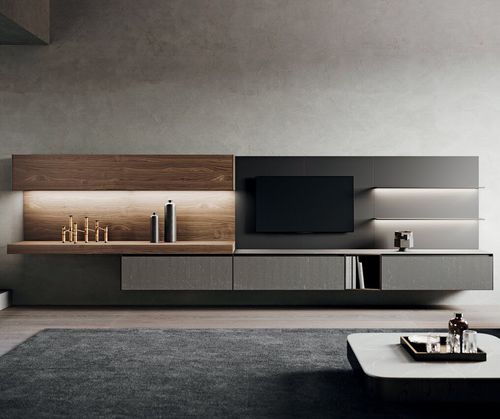 Ensemble TV mural contemporain - AVOLA GRES - BINOVA S.p.A. - en bois / en aluminium / avec rangement intégré