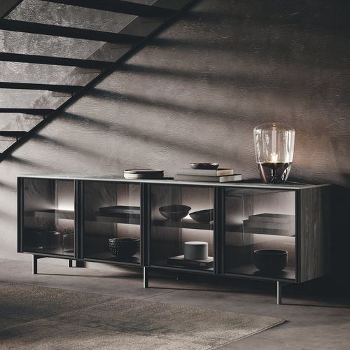 Buffet haut - BLUNA - BINOVA S.p.A. - contemporain / en aluminium laqué / en verre fumé