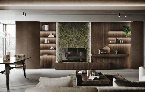 Ensemble TV mural contemporain - AVOLA LEGNO - BINOVA S.p.A. - en bois / en verre / en aluminium