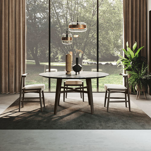 Table contemporaine - MOOR 04 - BINOVA S.p.A. - en grès / avec piètement en bois / ronde
