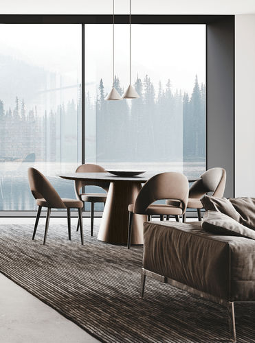 Table contemporaine - PISA - BINOVA S.p.A. - en grès / avec piètement en noyer / ronde