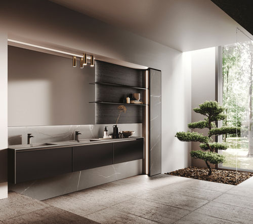 Meuble vasque double - AVOLA VETRO - BINOVA S.p.A. - suspendu / en verre / stratifié