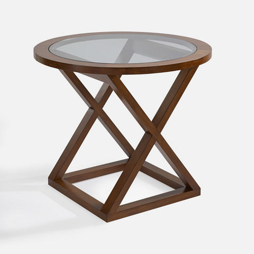 Table de chevet contemporaine - JAMAICA - Ralph Lauren Home - en verre trempé / avec piètement en cerisier / ronde